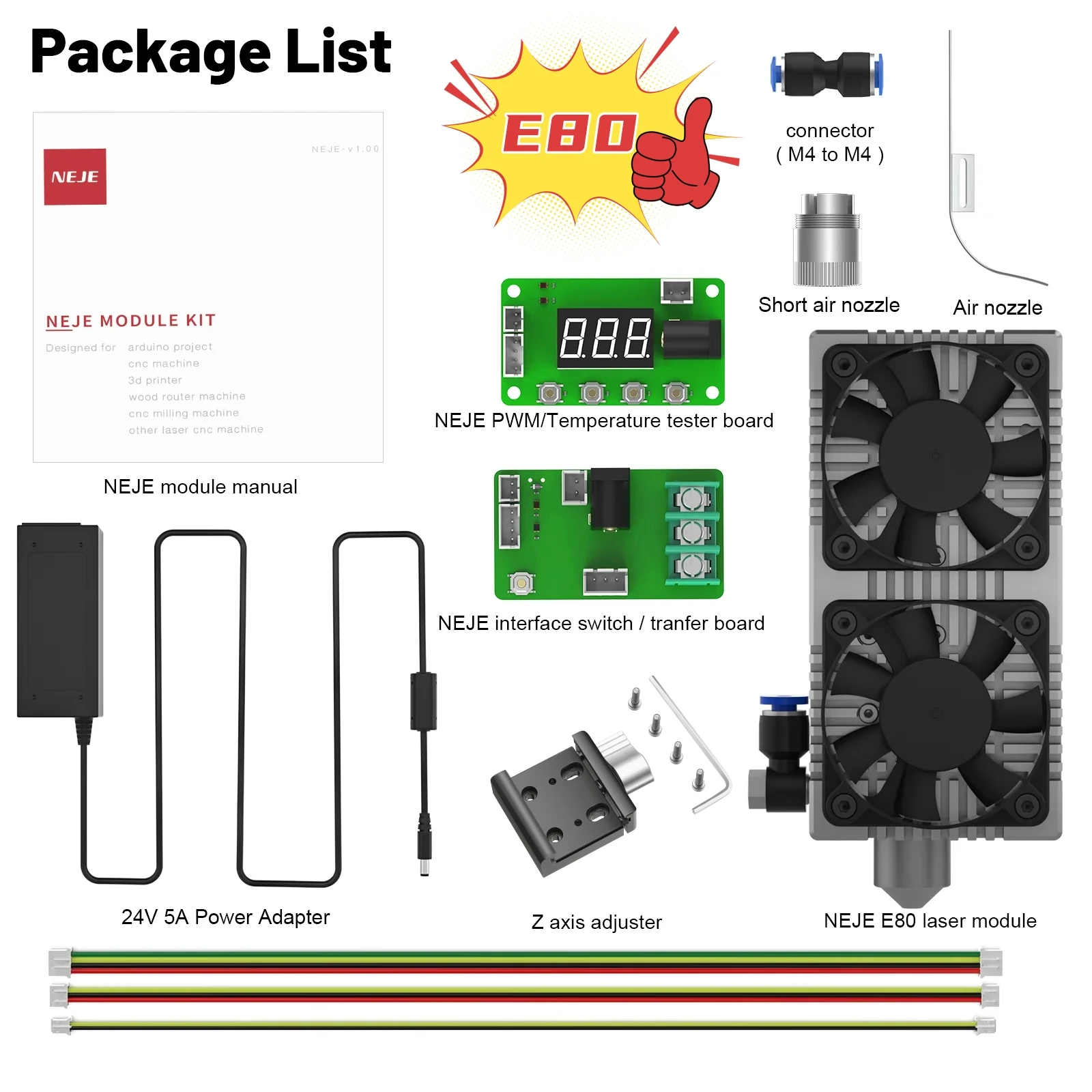 Imagem -04 - Neje 1080w Kit Módulo Laser Corte Módulo de Gravação Cabeça Laser 450nm Luz Azul com Modulação Ttl Pwm para Diy