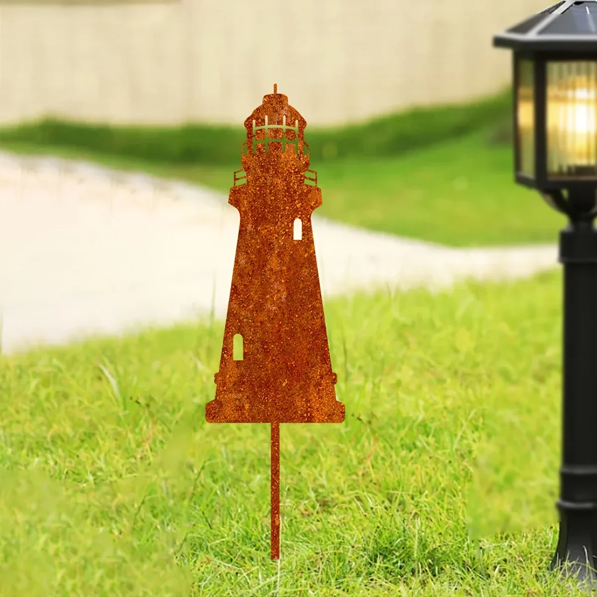 【2D Flat】Vintage Lighthouse Metal Garden Stake – 2D Flat Iron Ground Decor for Yard, Patio, Lawn & Garden Rustproof Outdoor Art