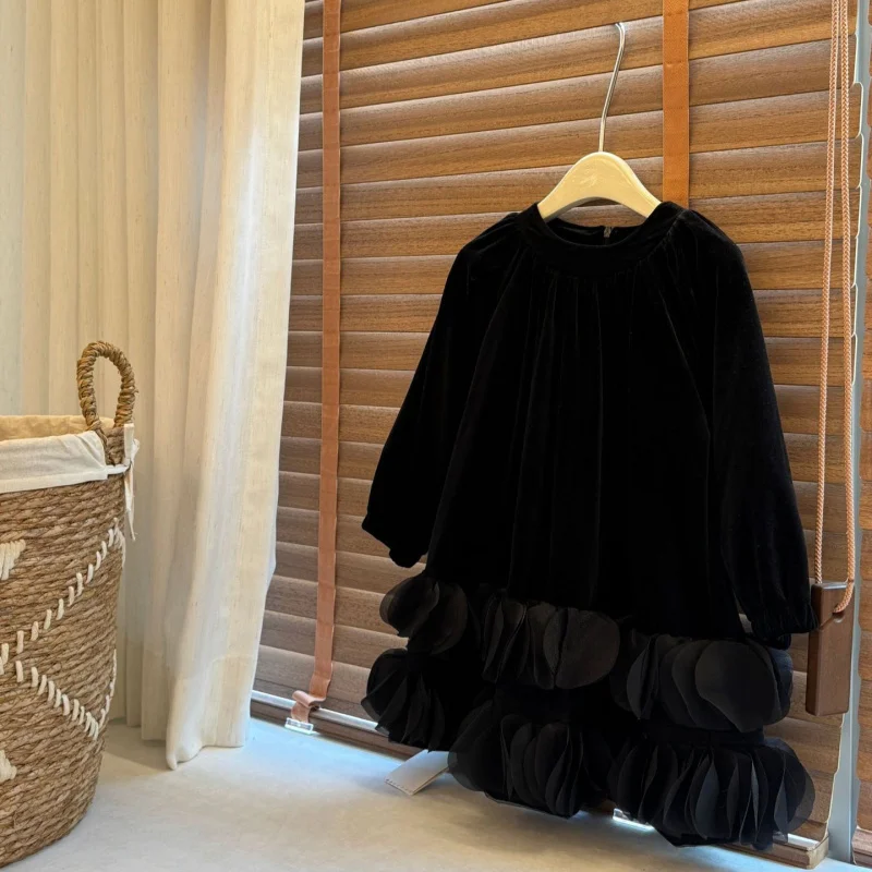 

Beishang Dress2025Autumn New Sweet Petal Girl's Dress Stylish Patchwork Velvet Long Sleeve Princess Dress