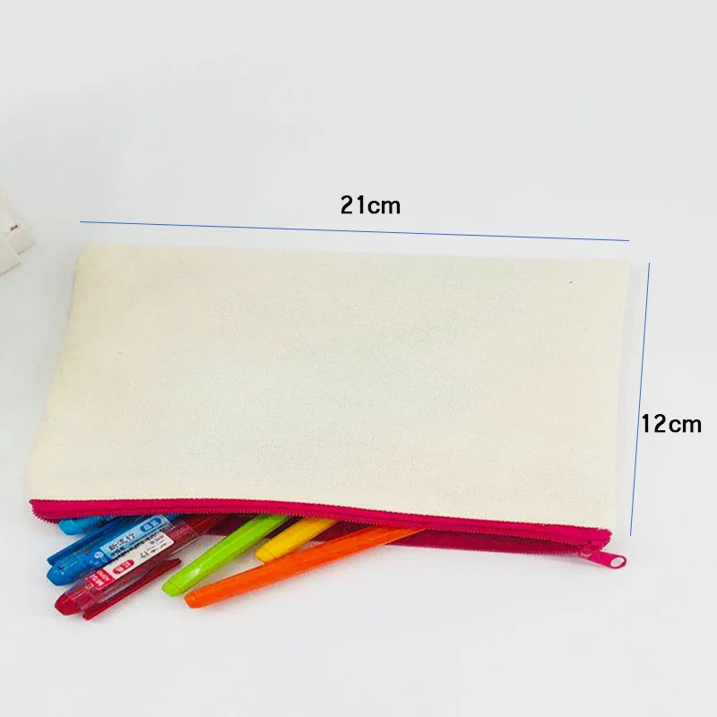 10 pcs/lot Canvas Pencil Bag Blank Stationery Storage Bag Graffiti DIY Zip Big Pen Bag 21*12cm Pen Case Wholesale