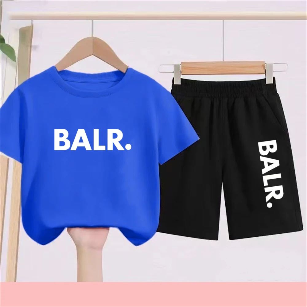 

Kids T-shirt Boys black Tee Brand Monogram Print Short Sleeve+Shorts 2Pcs Girls Toddler 3-12years Leisure Sports Summer Set