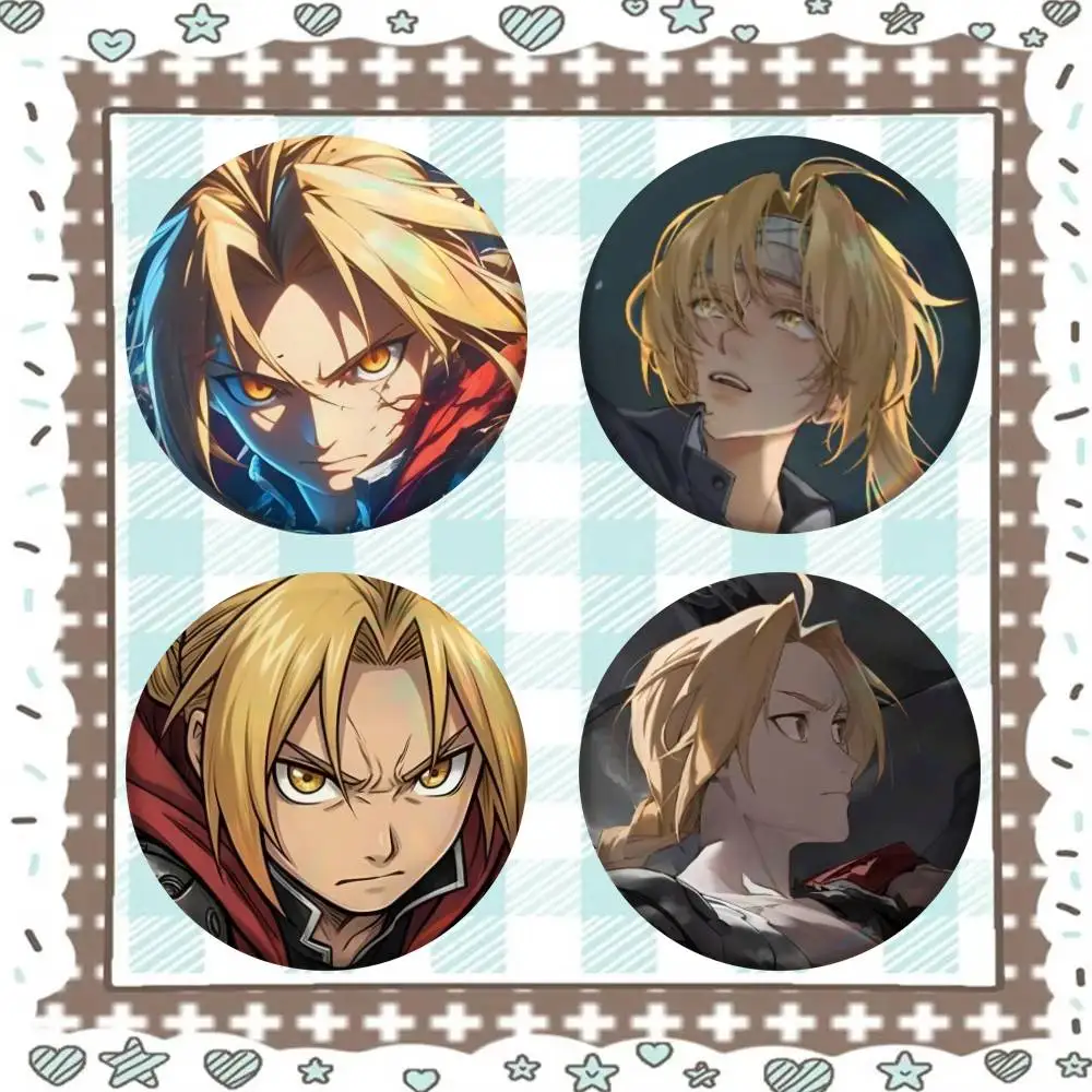 Edward Elric Anime Badge Tinplate Meme Round Brooch For Hat Bag Creative Lapel Jewelry Accessories Gifts