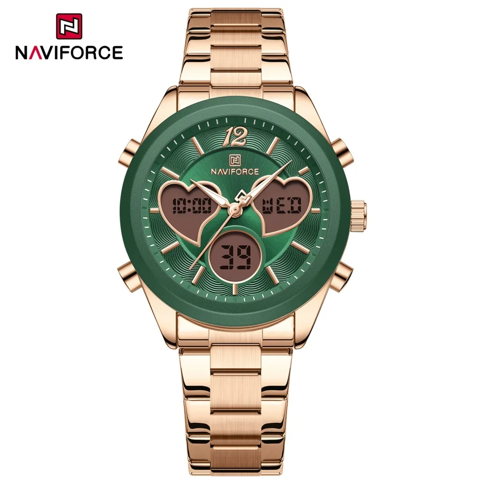 

Женские кварцевые часы NAVIFORCE NF5045S с аналоговым и цифровым LCD-дисплеем, из нержавеющей стали