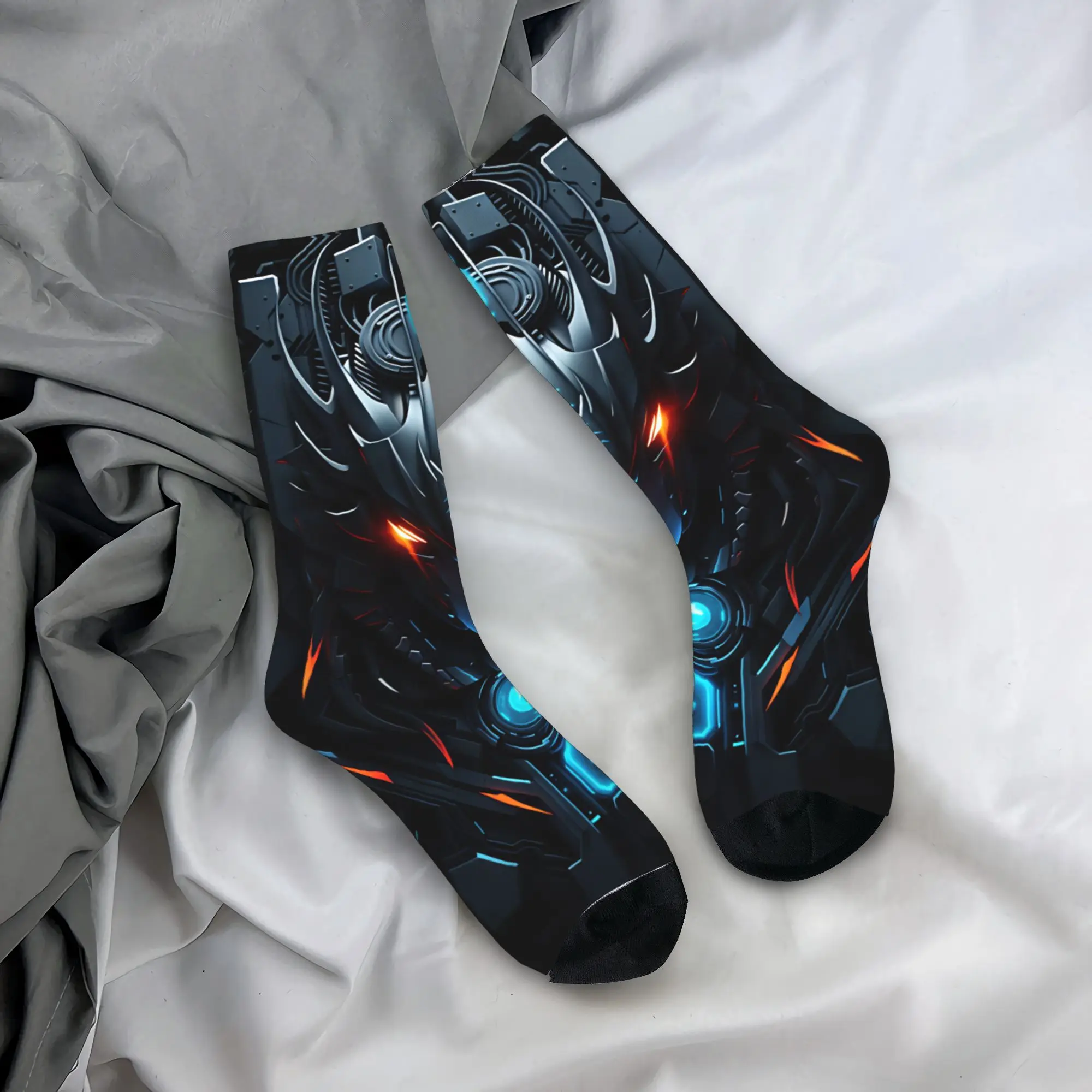 Shiny Mechanical Robots Printing Stockings  Gothic Socks Adults Men Soft Socks Spring Cycling Design Non Slip Socks Gift