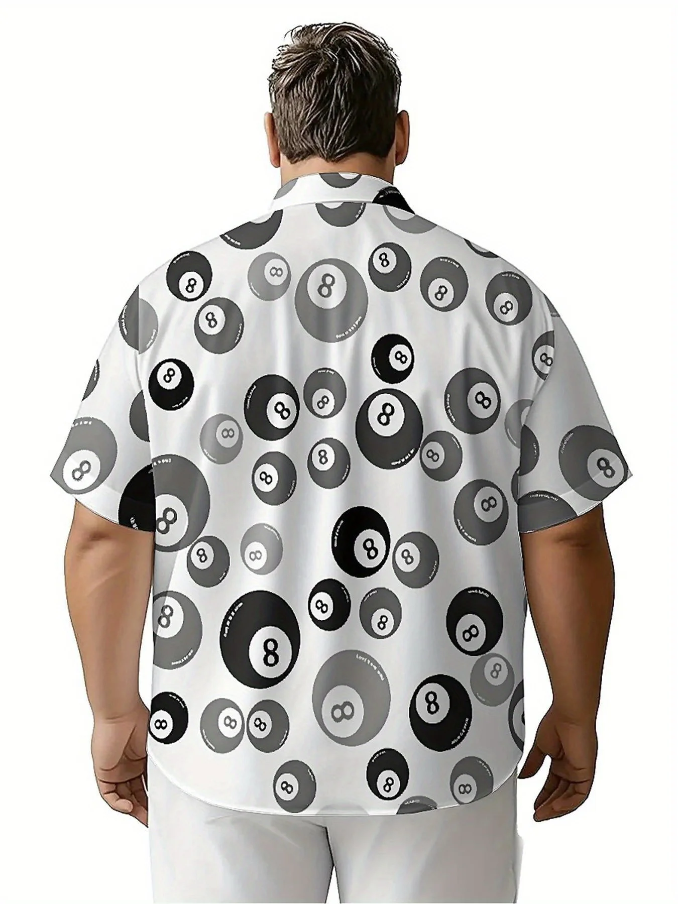 Men's Plus Size Hawaiian Shirts Black and White No. 8 Billiards pattern,New in Summer Fashion Tops,Hip Hop Rock Streetwear