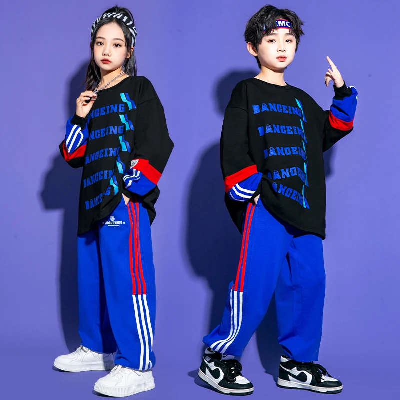 Kids Hip Hop Clothing Black Sweatshirt Joggers Boys Street Dance Outfits Girls Streetwear Children Jazz Costume Clothes Sets