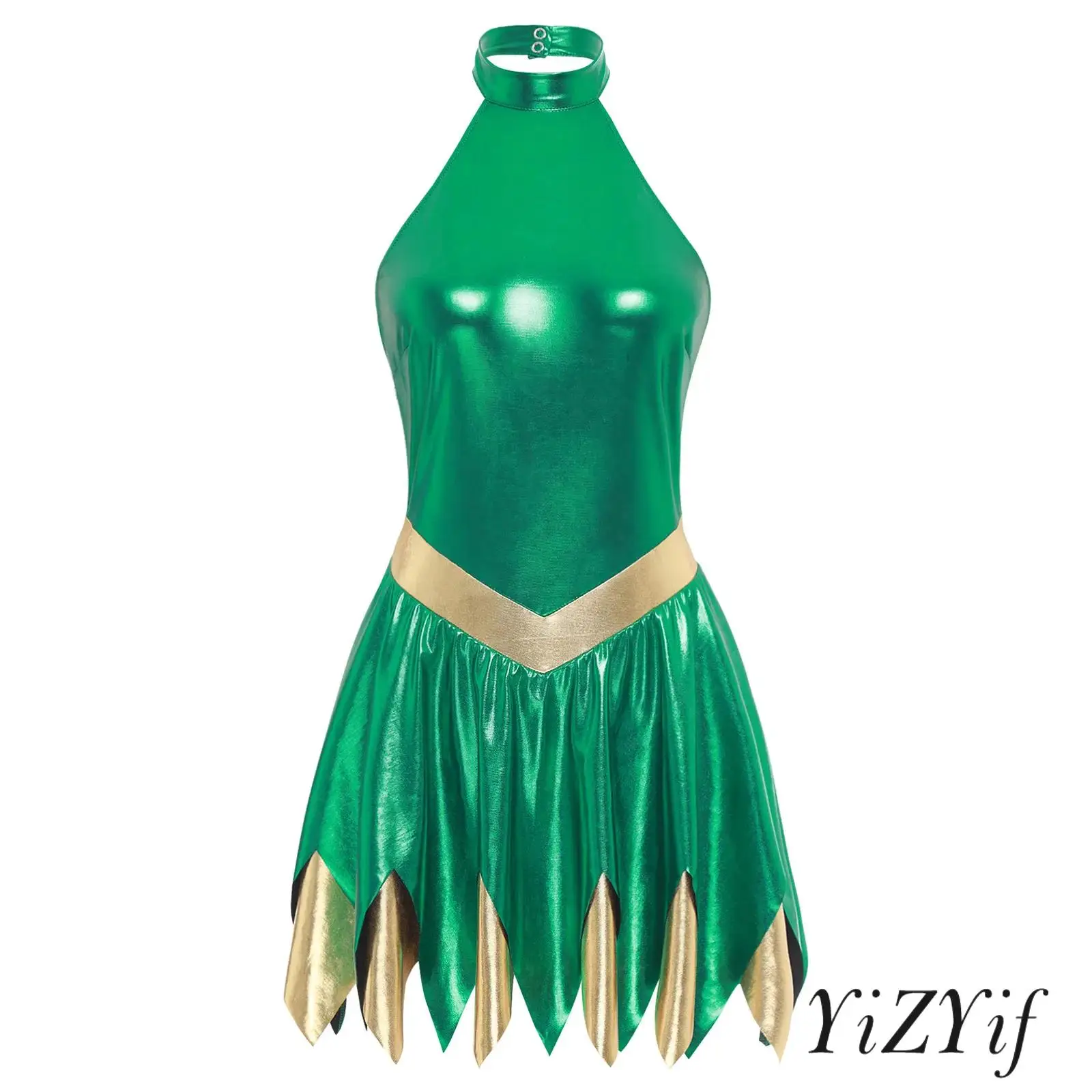 

Women Fairy Dress Halter Sleeveless Irregular Hem A-line Dress Fairy Tale Halloween Fancy Dress Party Stage Performance Costume