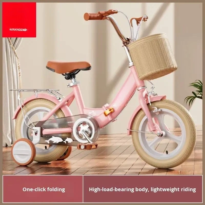 Foldable Children Bicycle for Girls Boys 3-10 Years High Carbon Steel Frame Training Wheels Basket 12 14 16 18 Inch Kids Bike view 5