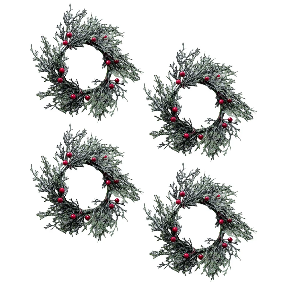 4pcs Rings Berries Leaves Tealight Ring Pillar Wreaths Table Decor Christmas Garland