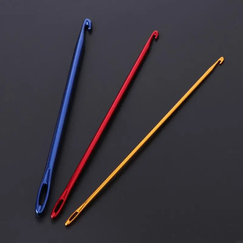 34YA Afghan Aluminium Crochet Hook Knitting Needle Hand Knit Tool With Threading Hole