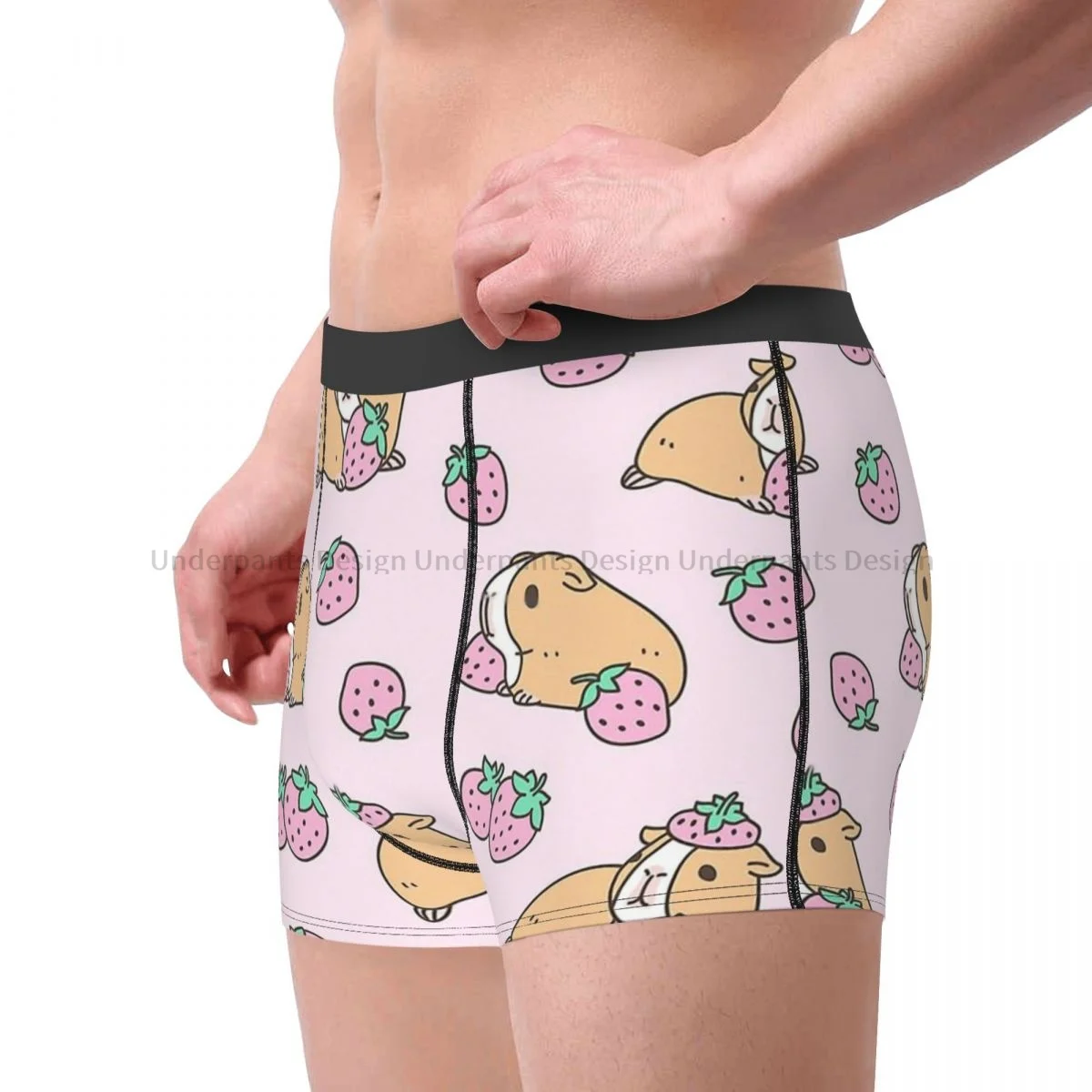 Pink Guinea Pig And Strawberry Pattern Animal Cute Forest Ocean Underpants Panties Men's Underwear Print Shorts Boxer Briefs