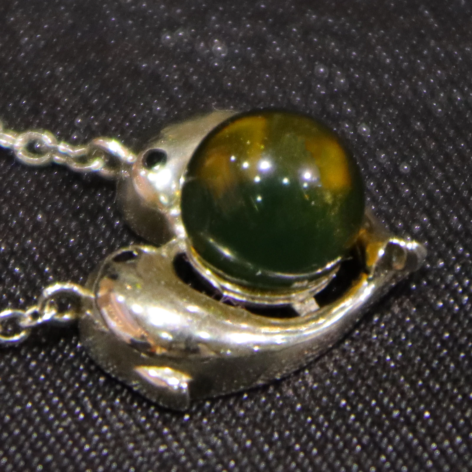 Natural Mexican Blue Amber Pendant Sterling Silver with Dolphins 10mm Round Bead Jewelry Gift