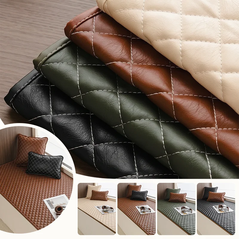 Diamond PU Leather Bay Window Cushion Waterproof Window Sill Mat All Season Universal Bay Window Seat Pad for Bedroom Balcony