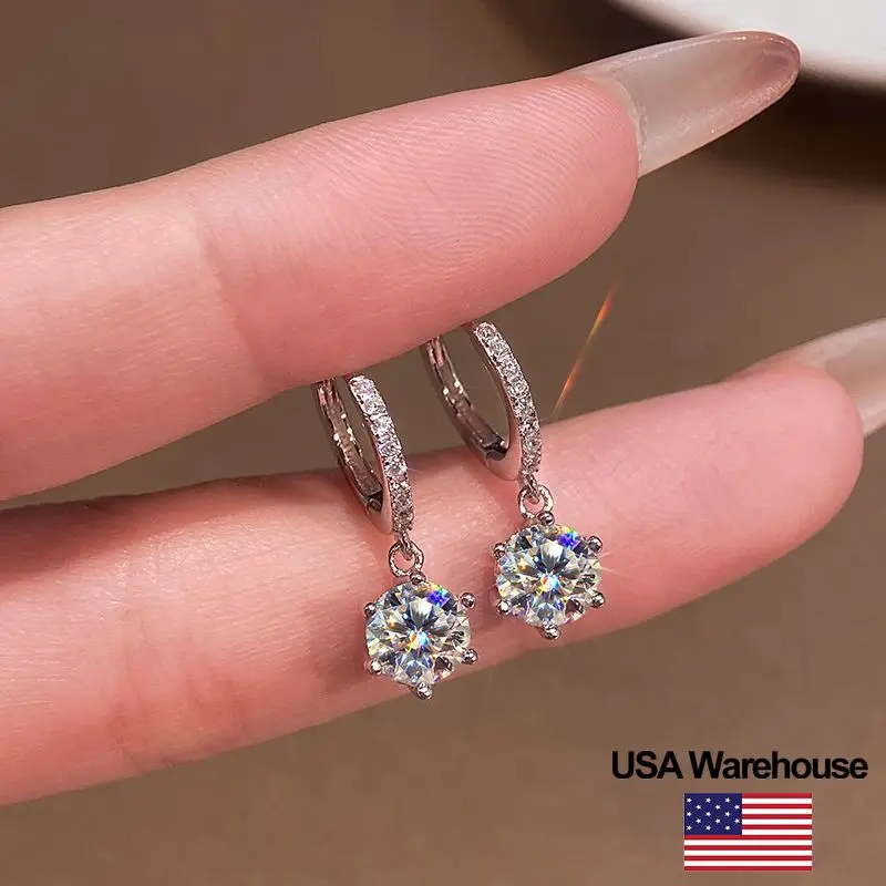 

S925 Sterling Silver Classic Fashion 1CT Moissanite Diamond Six Claw Earrings for Women Engagement Wedding Fine Jewelry