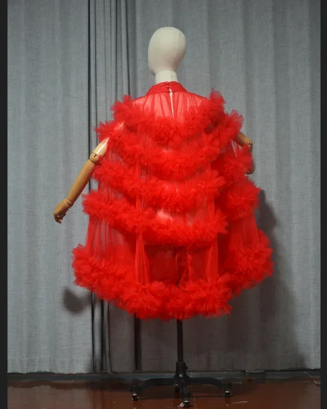 

red Ruffle Tulle Short Women Dresses To Cocktail Party Dance party fashion stage Summer Mini Women Dress Female Wear custom size