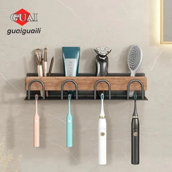 No-Punch Wood Bathroom Toothbrush Holder Tooth Cup Holder Bathroom Mouthwash Cup Holder Toothpaste Toothbrush shelf organizer