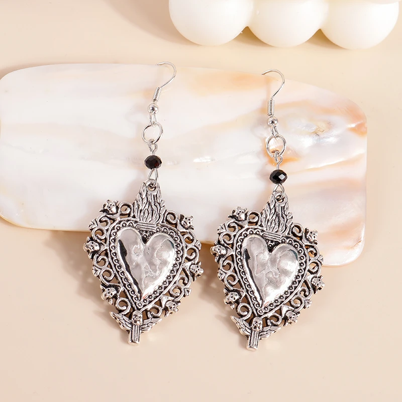 Ethnische Legierungs-Ohrringe mit Herzanhänger für Damen und Mädchen, Party- und Festival-Schmuck, Geschenke – Detail 11
