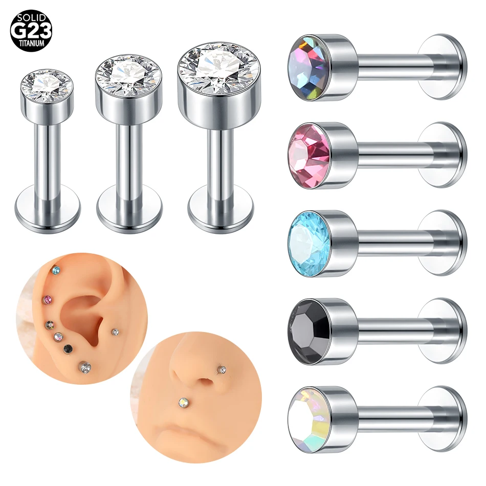 1Pc G23 Titanium Opal Ear Tragus Stud Internally Threaded Helix Piercing Labret Stud Earrings for Women Body Jewelry 16G 14G