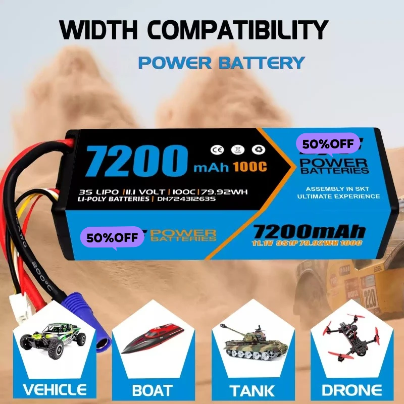 2S Lipo Battery 7.4V 7200mah100C Hard Case XT60 / T / TRX / EC5 / XT90  for Traxxas SCX10 Car FPV Airplane Truck RC Parts