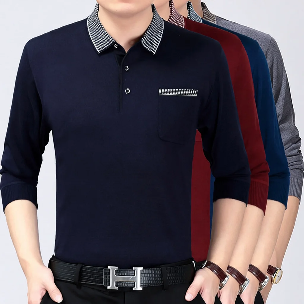 

Long Sleeve Knitted Casual Shirt for Middle-Aged And Elderly Men Breathable Comfortable Thin Style Dad Clothes T-Shirt Polyes...