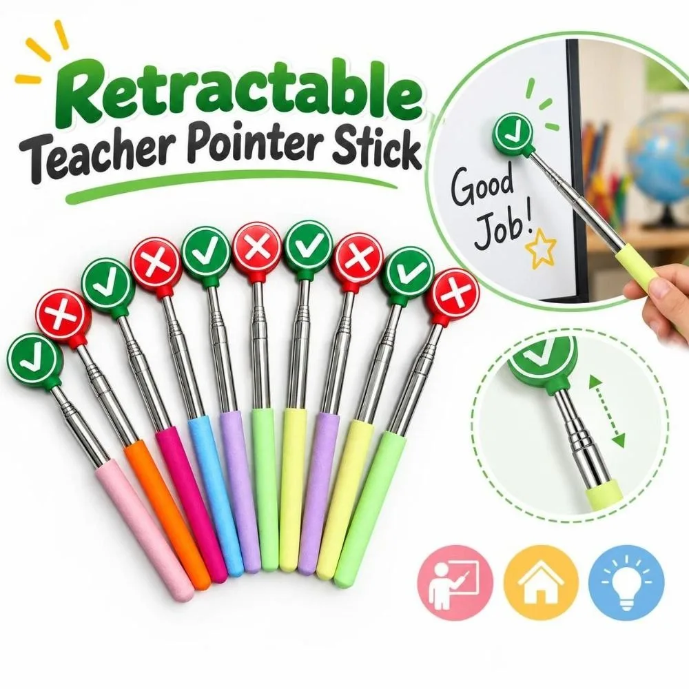 Retractable Teacher Pointer Stick Stainless Steel with Check and Cross Symbol Teacher Pointer Non Slip Grip