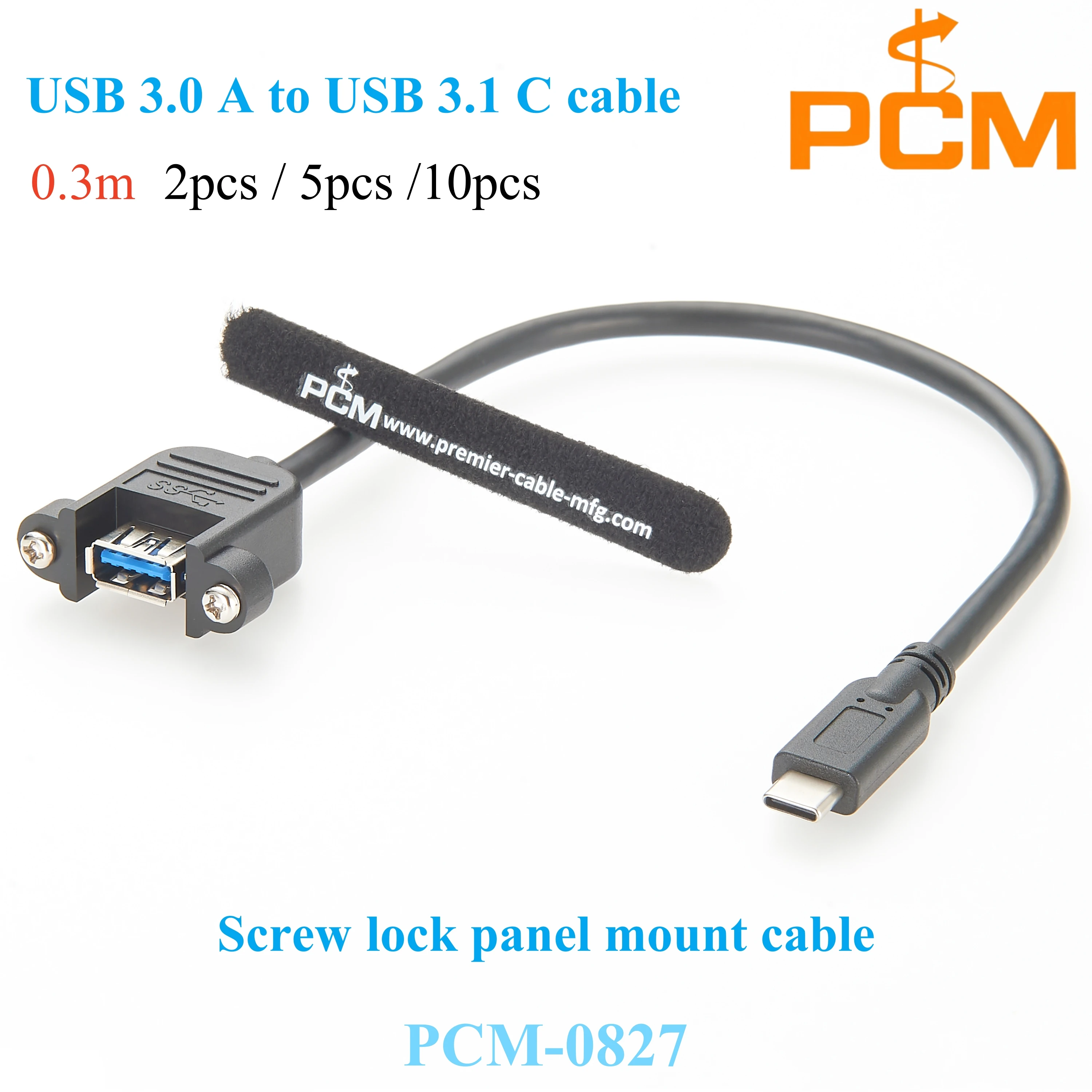 2pcs 0.3m Screw lock Panel mount USB 3.0 A to Type-C female to male cable superspeed 5Gbps cord Data cable USB connector