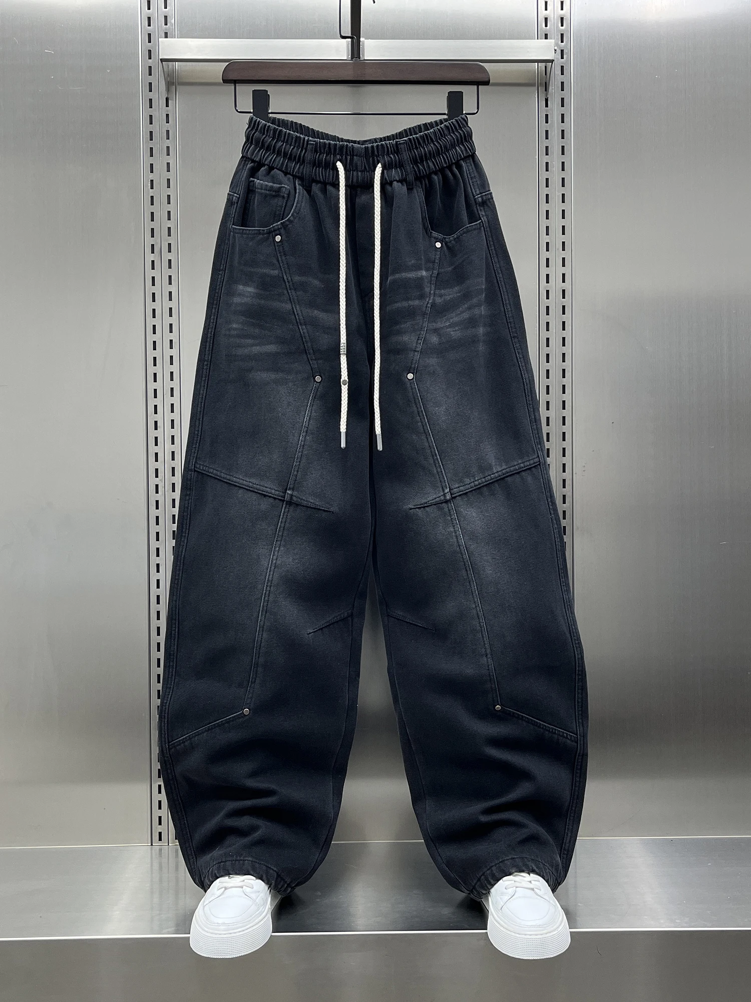 

Новые зимние мужские джинсовые брюки на флисовой подкладке, утепленные, повседневные, свободного кроя, в корейском стиле, с градиентным дизайном, для отдыха