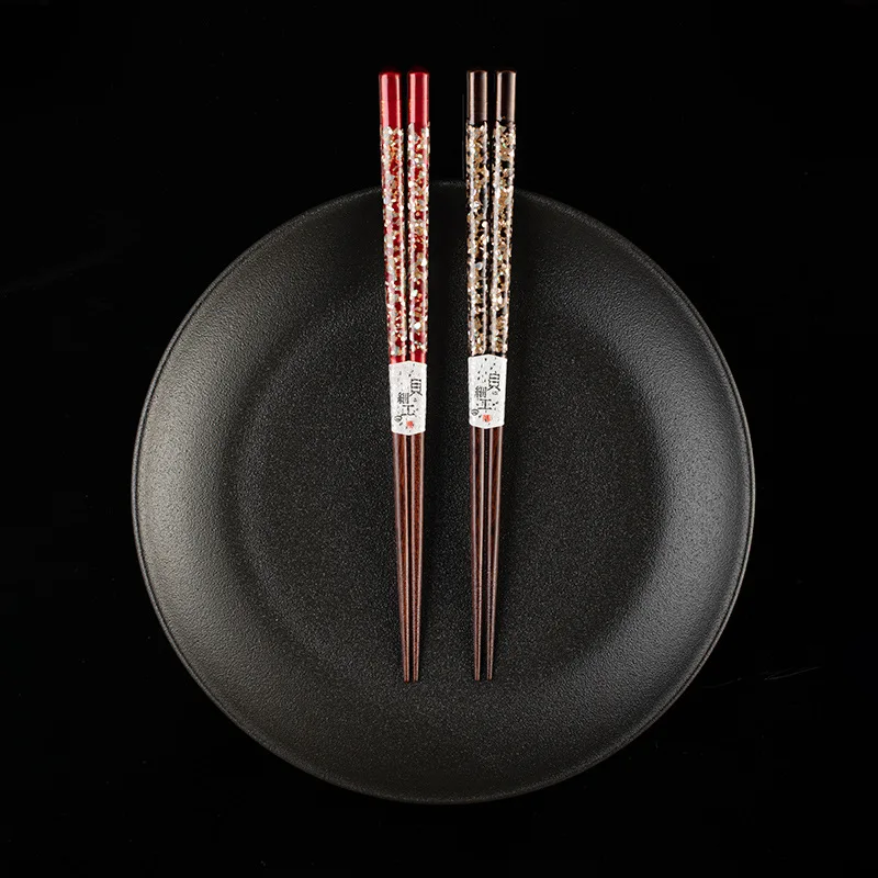 Chinese Natural Lacquered Wooden Chopsticks With Mother of Pearl Inlaid Art Reusable Japanese style Handcrafted Stylish Gift Set