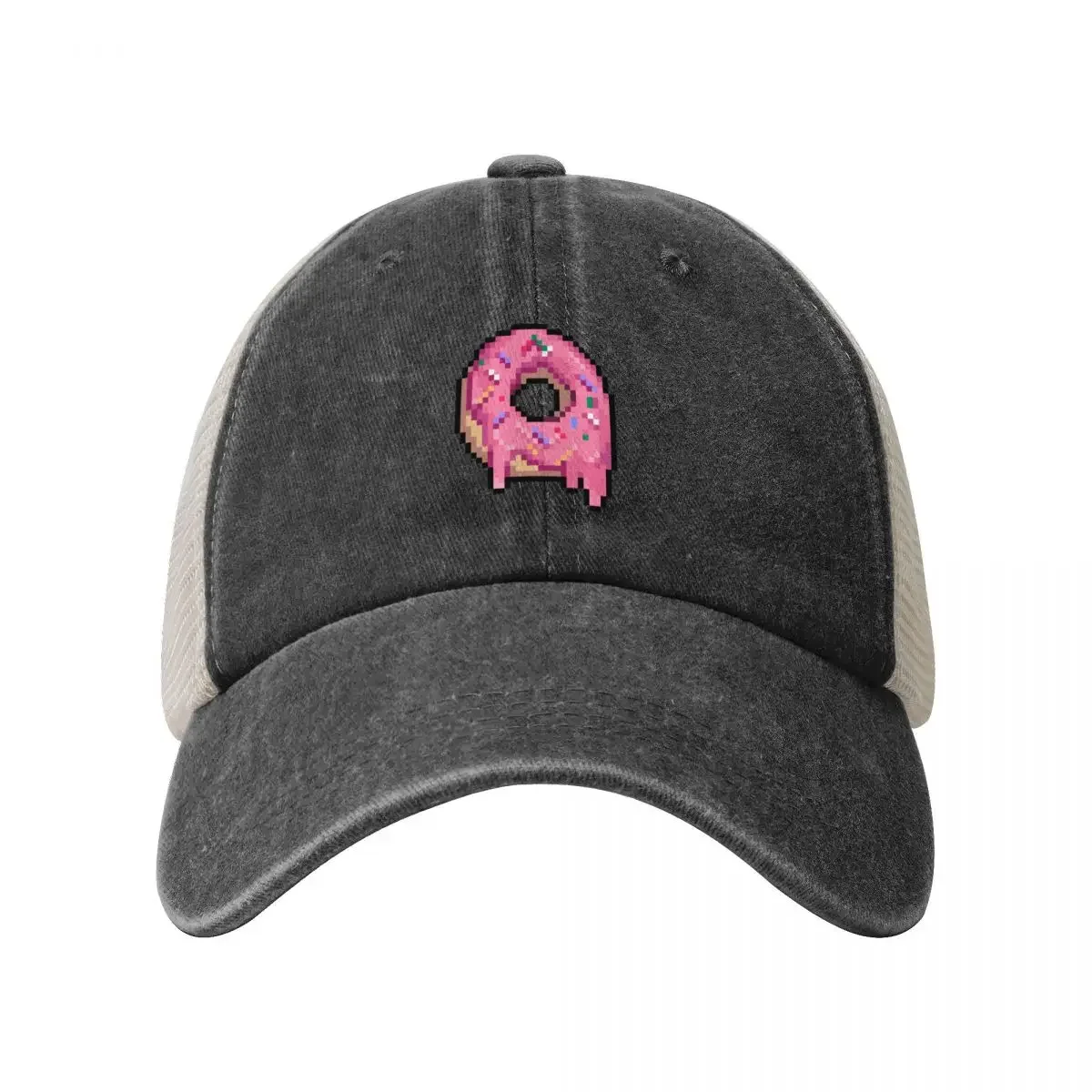 Drippy Pink Frosted Sprinkled Pixel Donut Baseball Cap Horse Hat Hat Beach Anime Hat Luxury Woman Men's