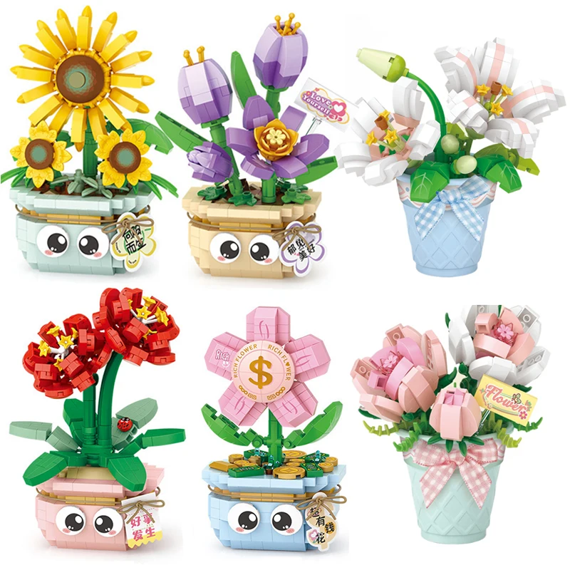 

Potted Flower Building Blocks DIY Simulation Plant Bouquet Assembly Bricks Adults and Children Assembly Toys Gifts