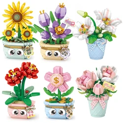 Potted Flower Building Blocks DIY Simulation Plant Bouquet Assembly Bricks Adults and Children Assembly Toys Gifts