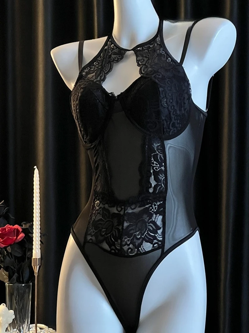 بدلة رسن شبكية مثيرة من الدانتيل للنساء، بدلة قفز مع وسادات صدر، يمكن ارتداؤها كملابس خارجية مشد، نمط الرغبة النقية للفتيات الساخنة