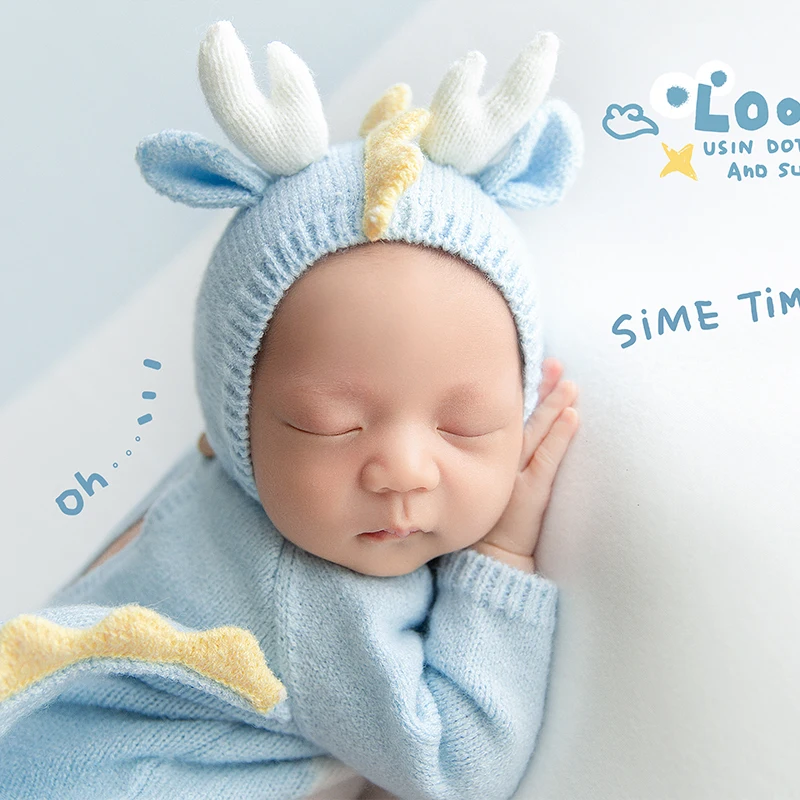 Newborn Photography Dragon Clothing Cute Blue Dragon Theme Outfit Sunflower Pose Pillow Photo Props Studio Shooting Accessories