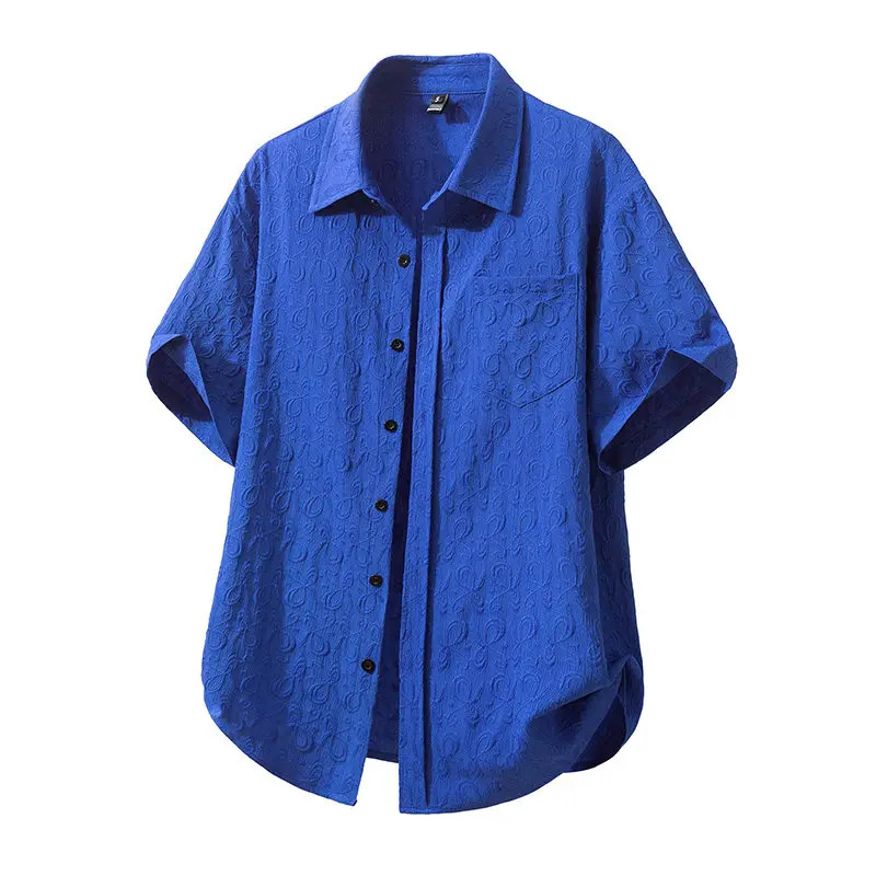 Summer Men's Butterfly Jacquard Short Sleeve Shirt Casual Daily Solid Pocket Hawaiian Beach Holiday Fashion Stylish Clothing