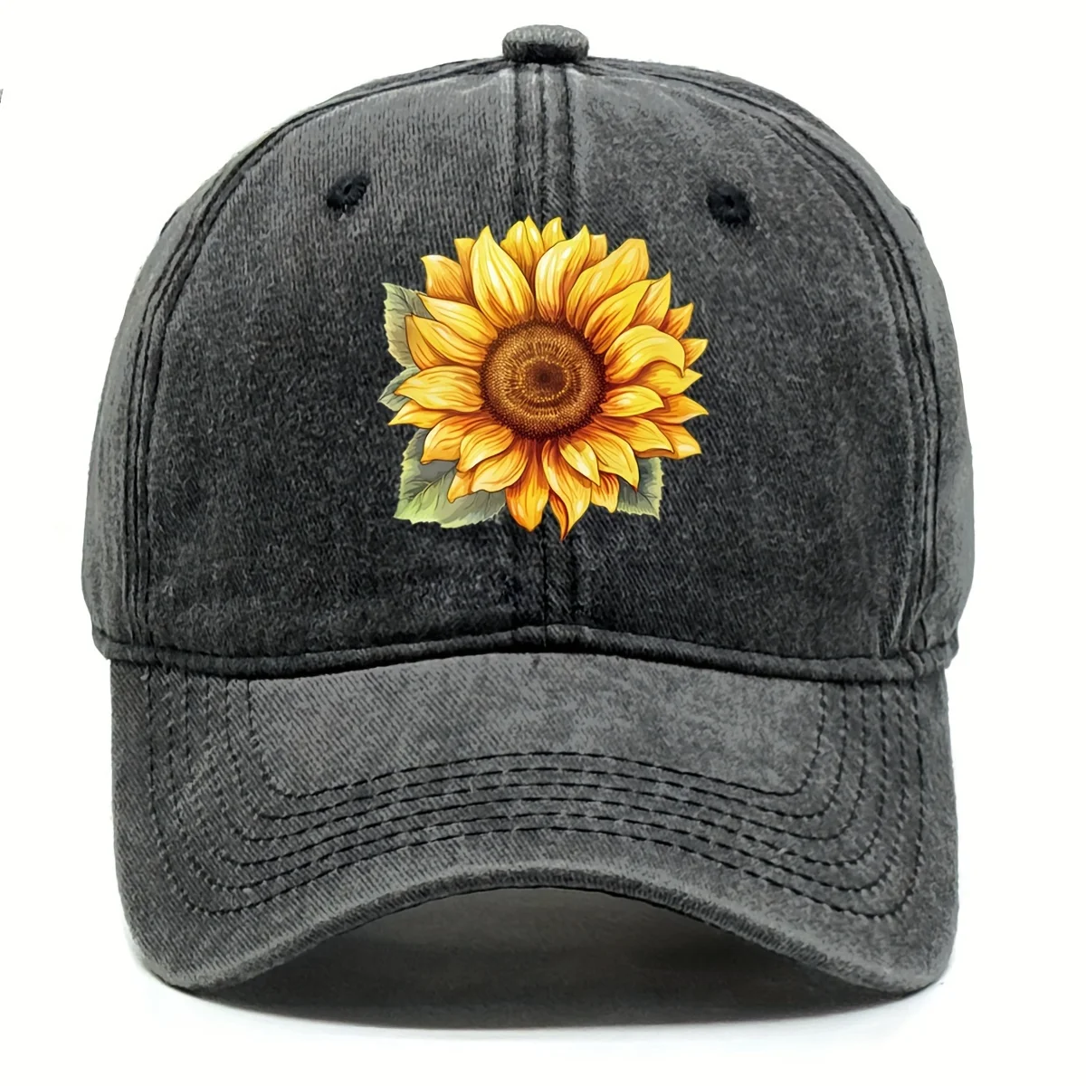 

Универсальная регулируемая кепка-тракер с принтом желтых подсолнухов – легкая кепка-снепбэк с необработанным краем, для любого сезона