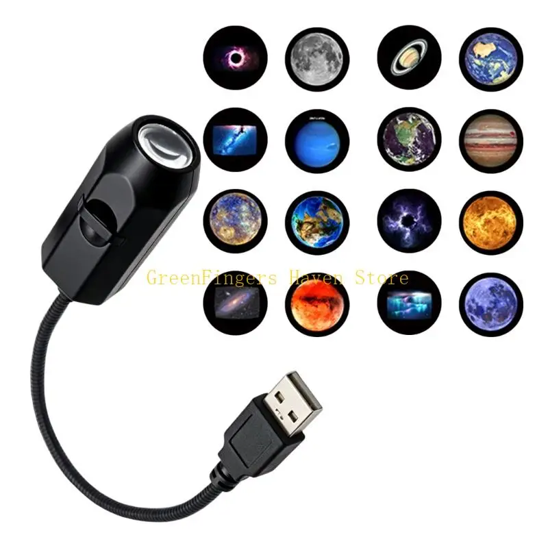 F68D Adjustable LED Planet Projector Lamp With 16 Space Designs USB Powered For Bedroom And Kids Room