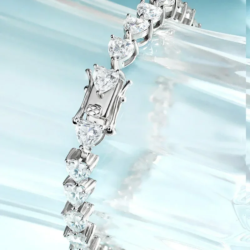 TFGLBU Cute 6mm Heart Cut Zircon Tennis Bracelet for Women Shine 100% Solid 925 Silver Birthday Gift Wedding Jewelry Wholesale