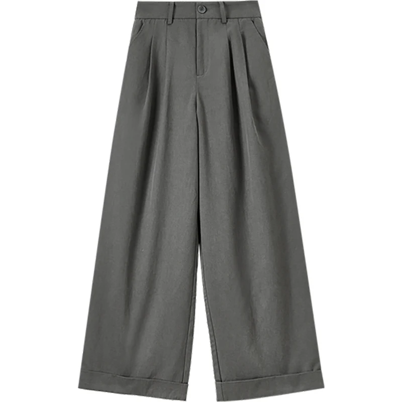 SENTUBILA Women's Summer Pants 2025 Fashion Solid High-waist Folds Pockets Trousers Simple Wide Leg Commuter Outfit W53KD3924X
