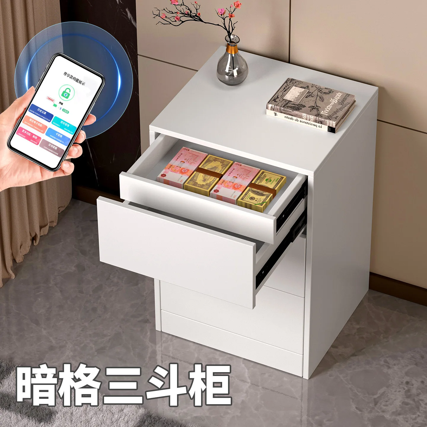 Concealed three-bucket , locker, drawer-type storage , living room, bedroom, wall-side , bedside table, stacked simplicity