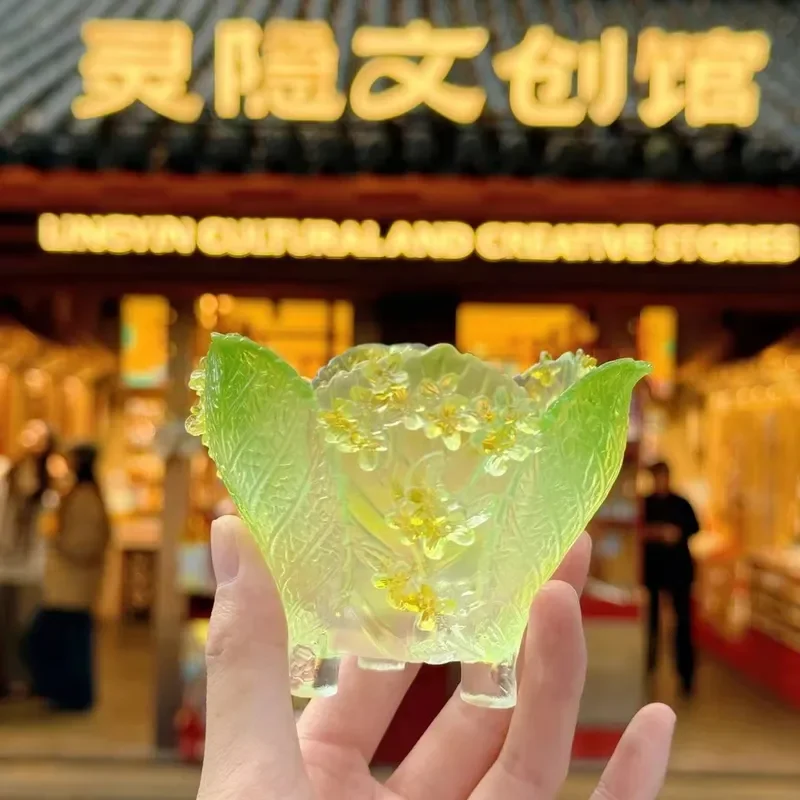 Vintage Glazed Osmanthus Square Water Feature Desktop Ornament Elegant Tea Set Accessory for Tea Room Decor Gift Box
