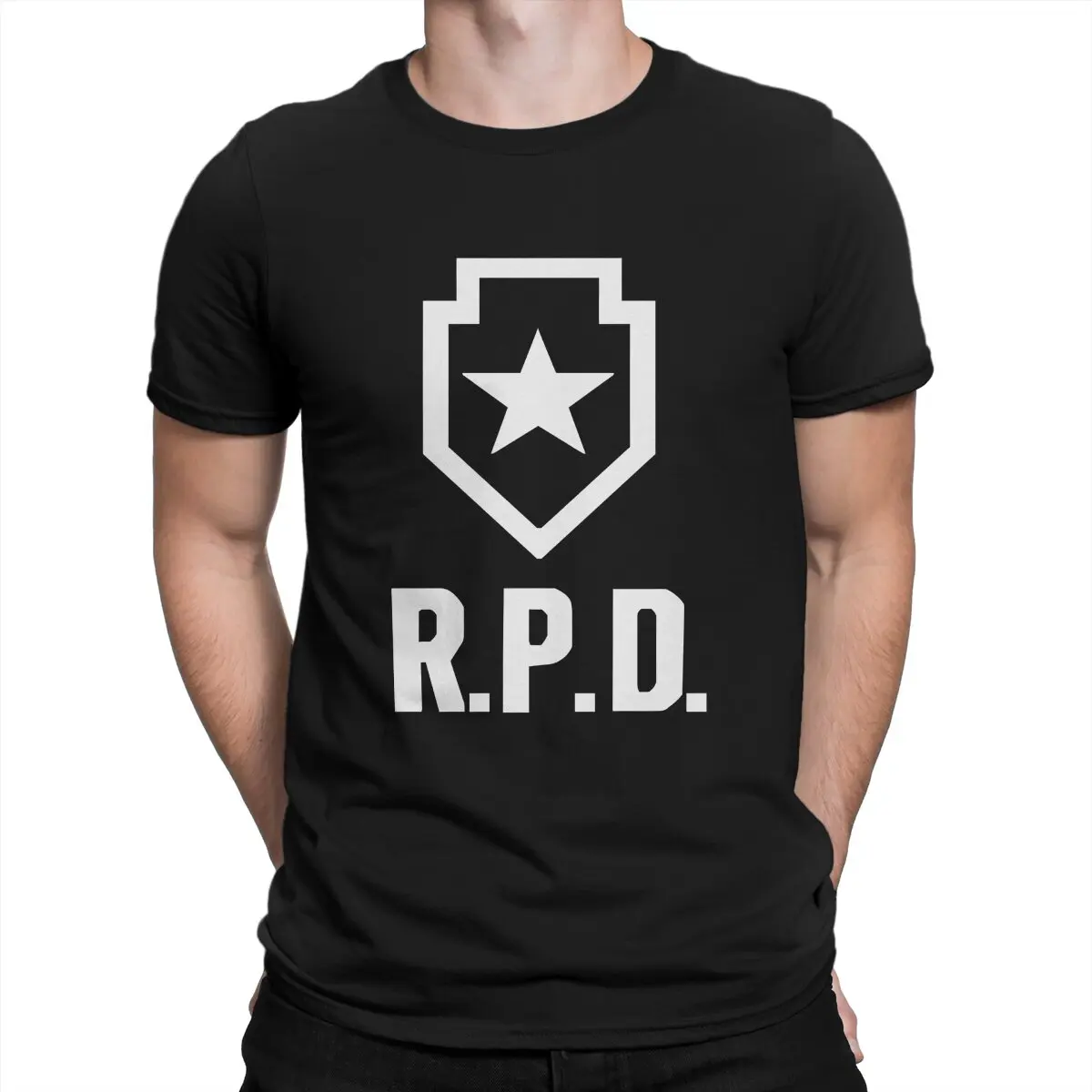 

R-Resident Evil Game Creative TShirt for Men RPD Logo Round Neck Pure Cotton T Shirt Distinctive Gift Clothes Streetwear