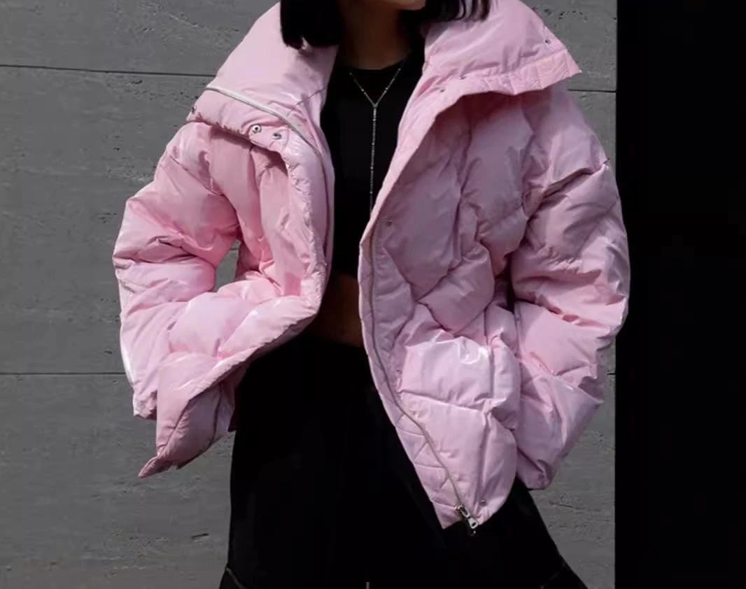 

Lingge Cotton Jacket 2025 Autumn/Winter New Loose Coat Matte Gloss Collar Cotton Jacket Casual Jacket
