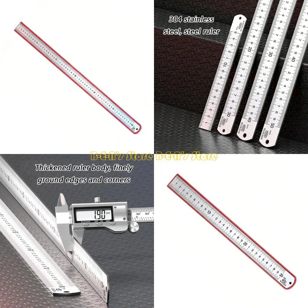 Y1AD 304 Stainless Steel Thickened Ruler Measuring Tool Anti Bend Design For Construction And Technical Drawing Drafting