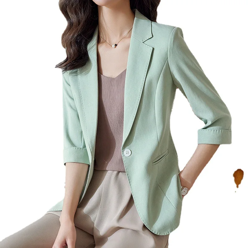 HOO 2024 Women's Pink blaze  Thin Mid-Sleeve Summer New Fashion  blazers