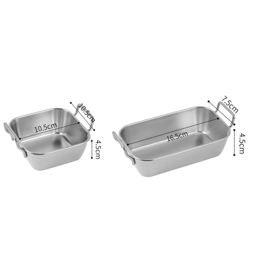 Stainless Steel Food Storage Tray Double Ears Fried Chicken Square Plate Snack Fruit Plate Food Display Kitchen Tools, A