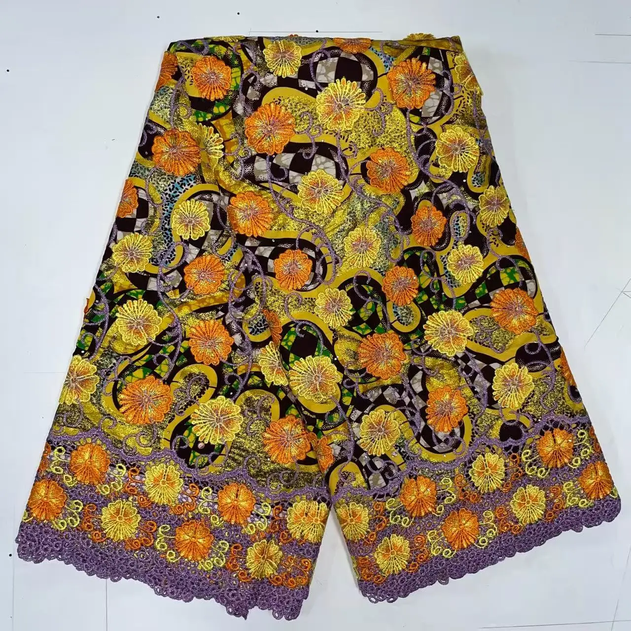 

Африканские восковые принты, кружевная сетчатая ткань, нигерийская ткань, 3D вышивка и гипюровый шнур, кружево для праздничного свадебного платья, 5 ярдов