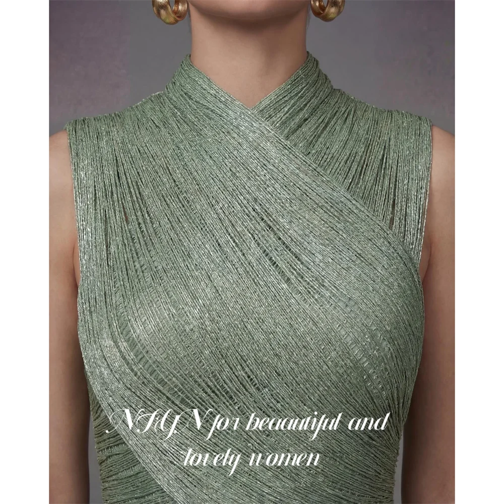 NFYN Sage Green Evening Dresses Tank Sleeveless Party Dress with Tassel vestidos de fiesta Straight Prom Gowns Simple Customized image 4