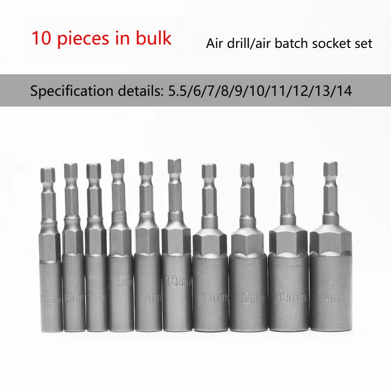 

10/15Pcs for Power Tools 6.35MM Hex Shank 80mm Length Deepen Power Nut Driver Drill Bit Set 5.5-19MM Impact Socket Adapter