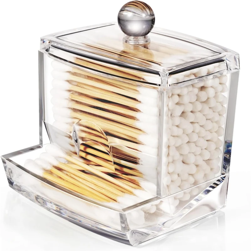 Rectangular Cotton Swab Storage Box with Lid Multi-Purpose Makeup Pad Floss Toothpick Organizer Container Set for Bedroom Vanity