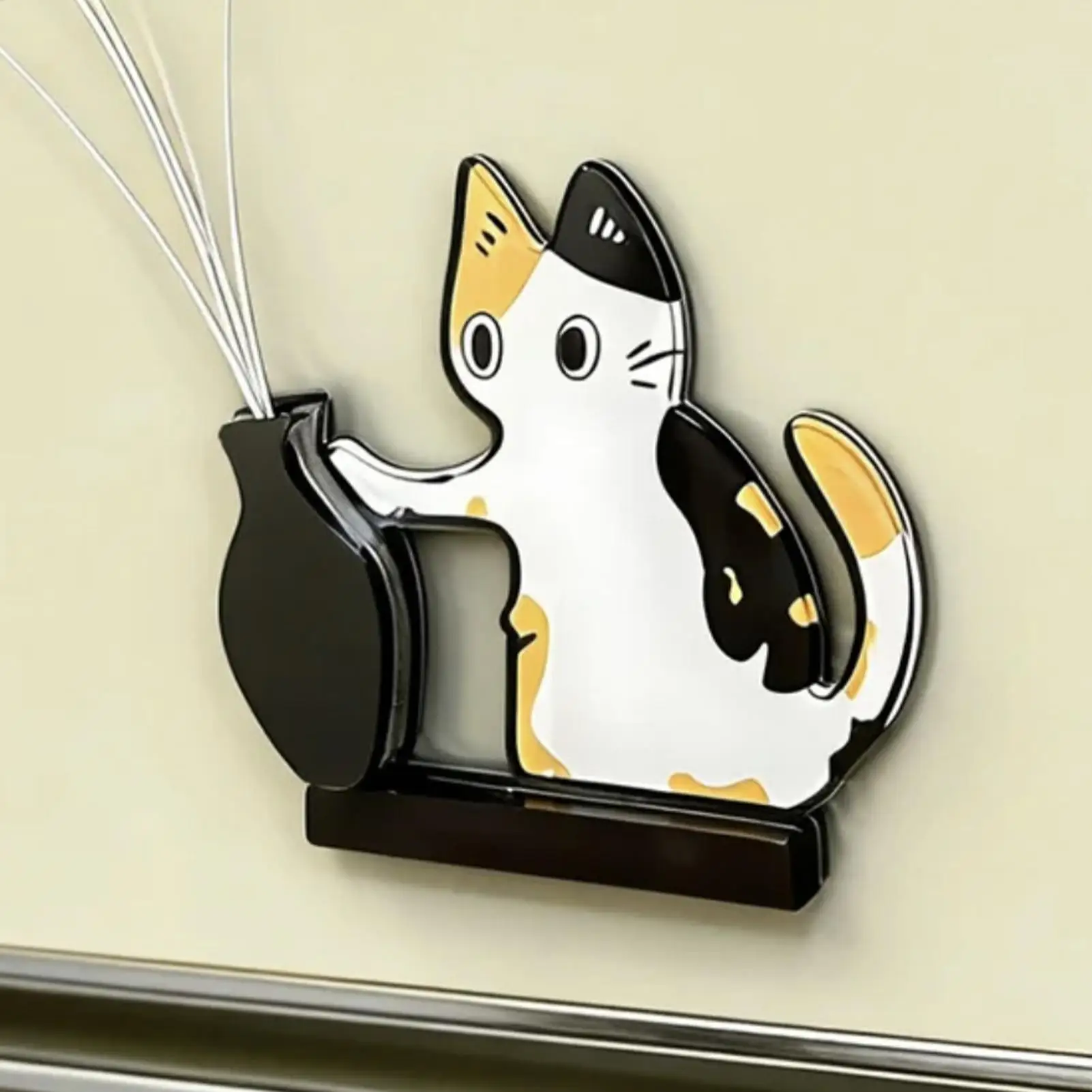 Acrylic Cat Whiskers Collection Ornaments Magnetic Cartoon Cat Hair Storage Memorial Box Black Cat Pushing Vase Decor